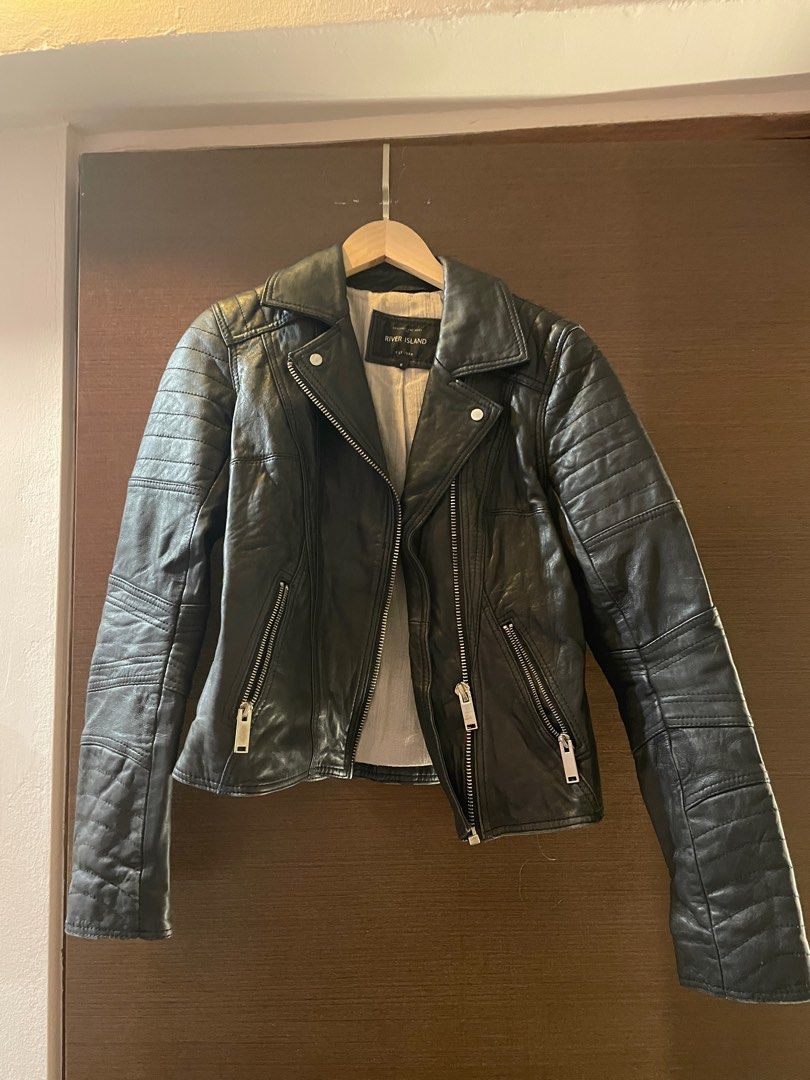 River Island Genuine Leather Biker Jacket Women s Fashion Coats