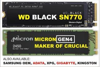 Samsung Micron Crucial Kingston WD black 256gb 512gb nvme M2 m.2 2280 SSD