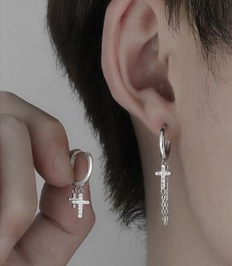 Gold cross discount hoop earrings mens