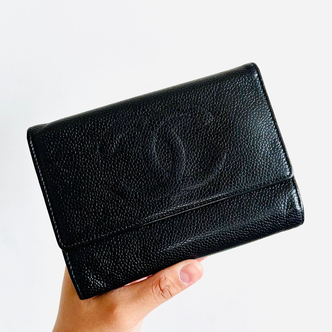 Chanel CC Rose Pink Caviar Leather Trifold Wallet #chanel