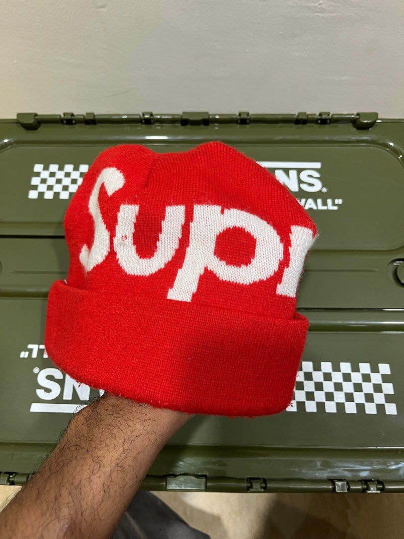 Supreme big logo beanie red hot sale