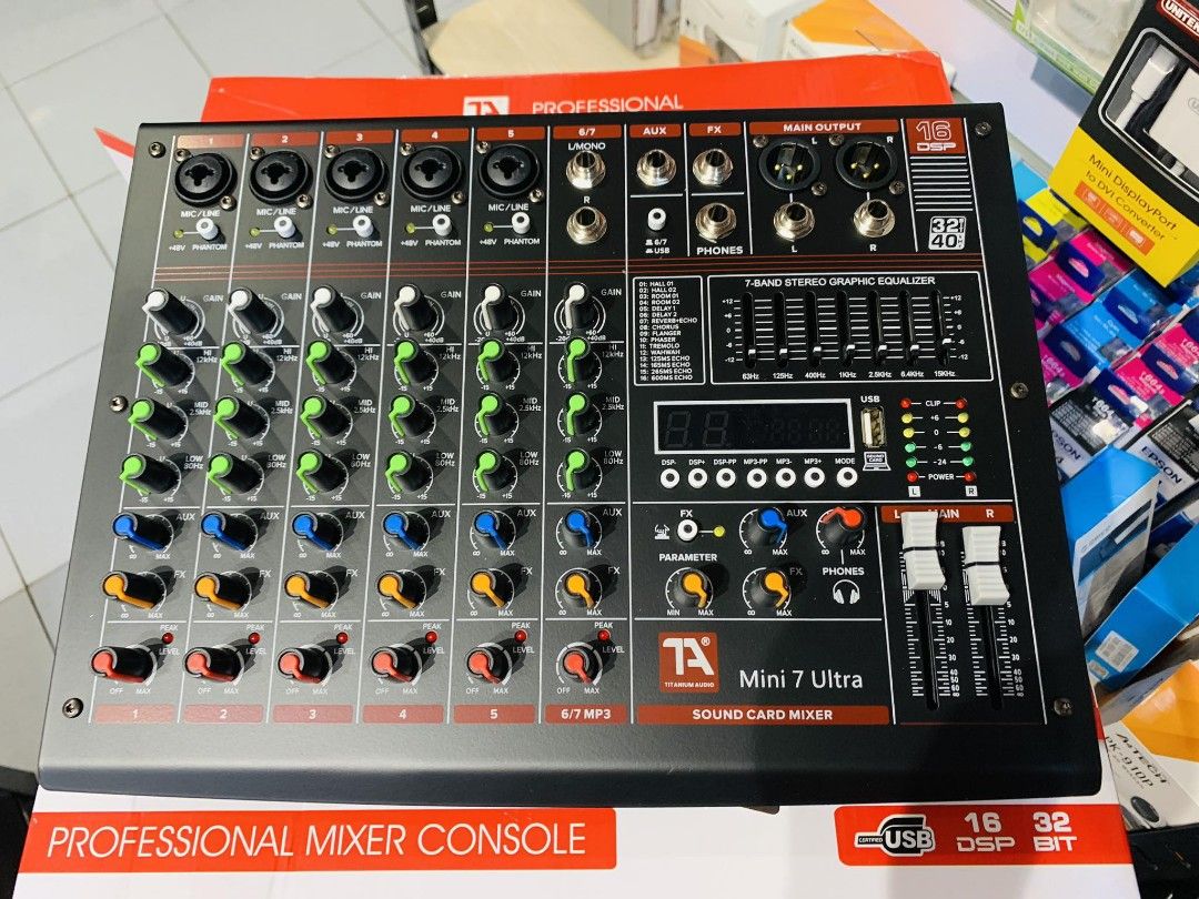 💯Titanium Mini7 Ultra 32Bit 7 Channel Mixing Console 16 DSP Effects Processor (Category: Soundbars, Speakers & Amplifiers) located in Makati City. Submitted by techubstoreandaccessories (Listing ID 1242529093, Image 1). Description: Titanium Mini7 Ultra 32Bit 7 Channel Mixing Console 16 DSP Effects Processor Onhand ready to ship‼️‼️ ✅BRANDNEW ORIGINAL & SEALED ✅ACTUAL PICTURE POSTED ✅ACCEPT WALK IN/PICK UP CLIENT 📍Location: Evangelista St. Maka