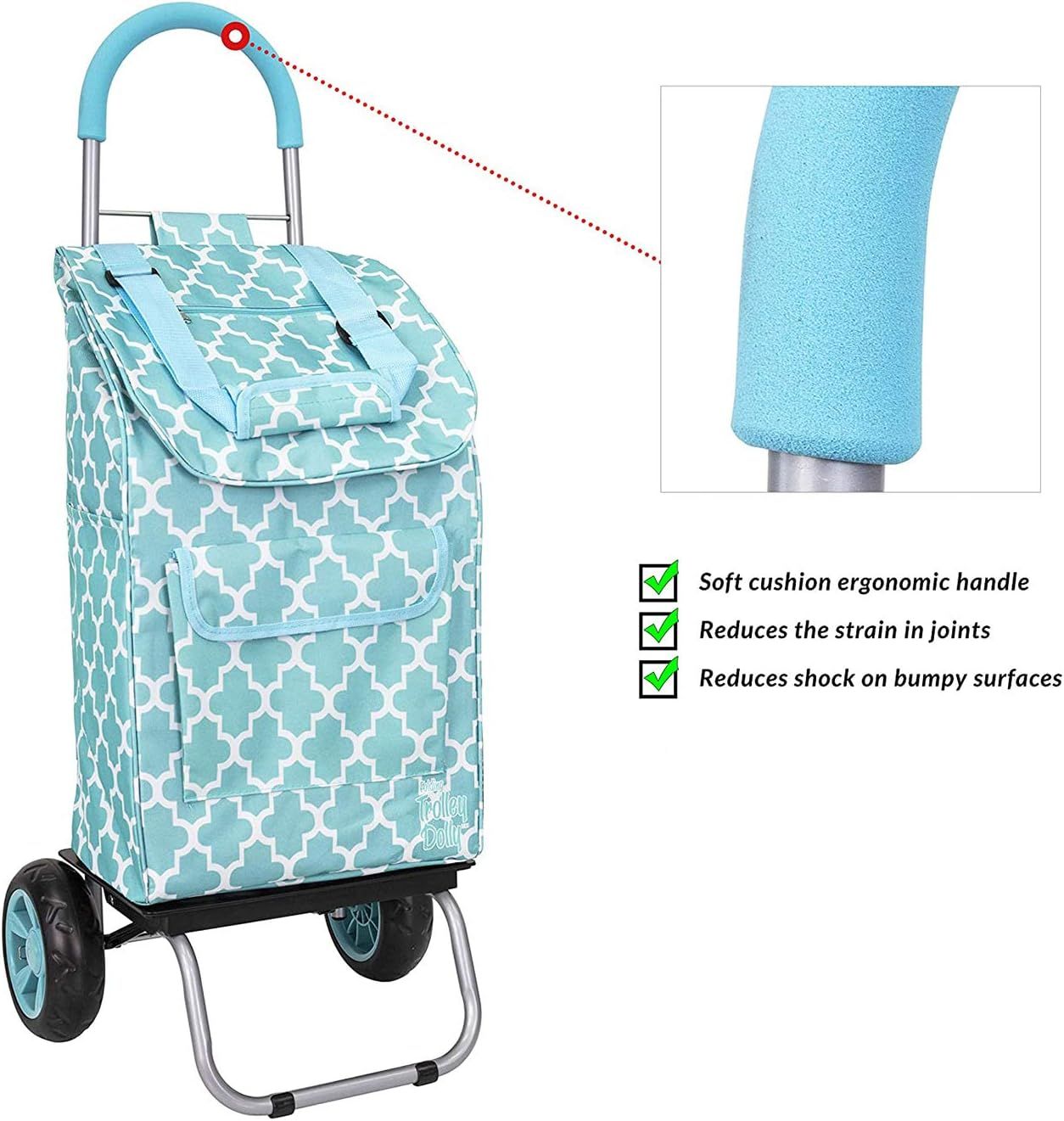 Trolley Dolly Moroccan Tile Shopping Grocery Foldable Cart White