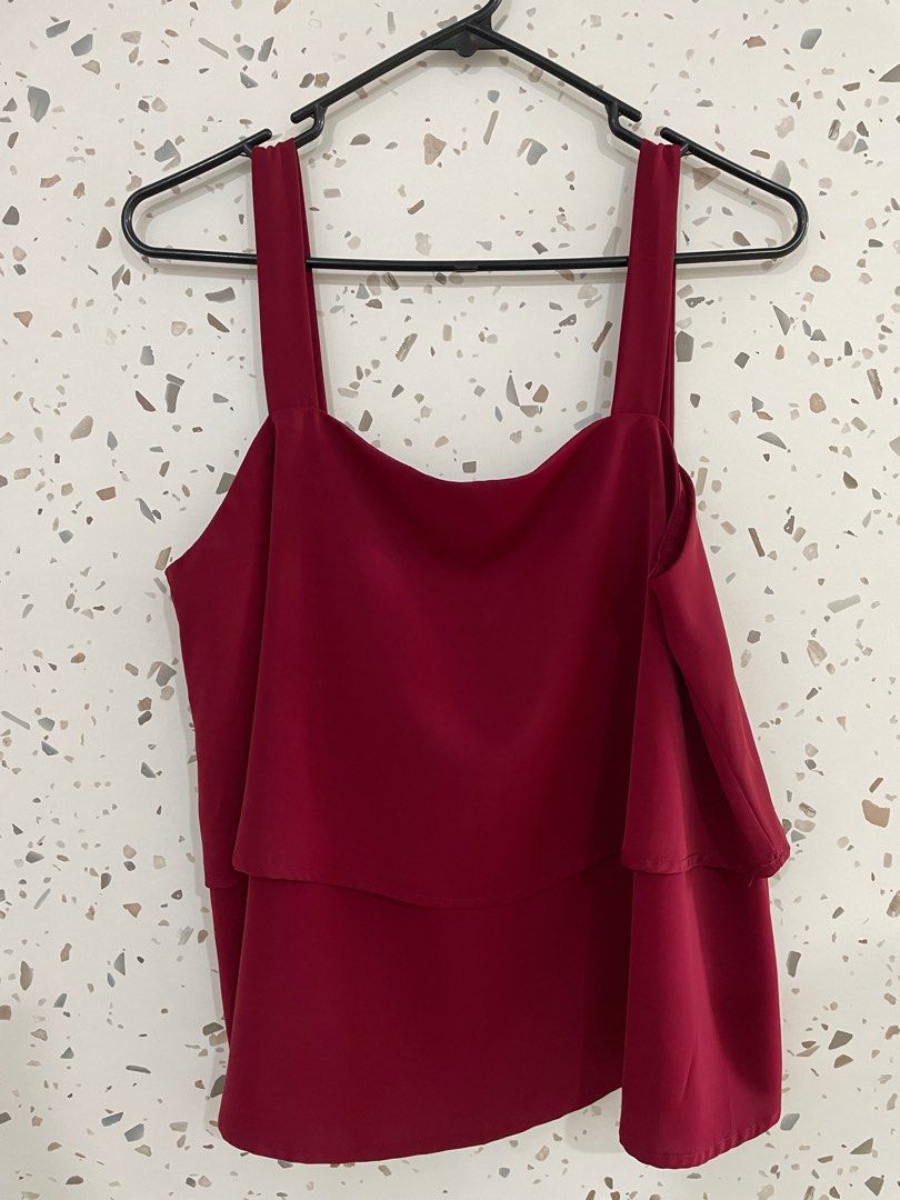 Maroon spaghetti sales strap top