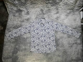 White Floral Long Sleeves Polo