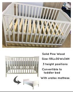 Wooden Crib to Toddler Bed w Mattress