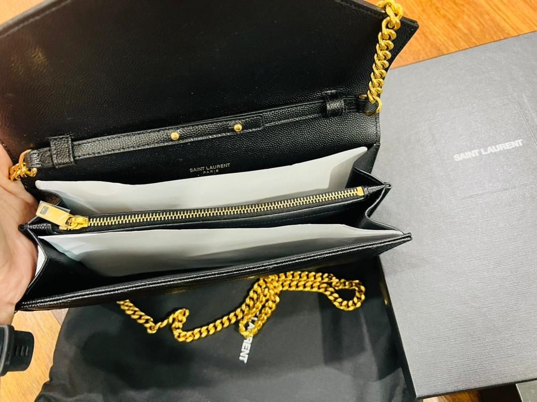 YSL CASSANDRA CHAIN WALLET IN GRAIN DE POUDRE EMBOSSED LEATHER Matellese,  Luxury, Bags & Wallets on Carousell