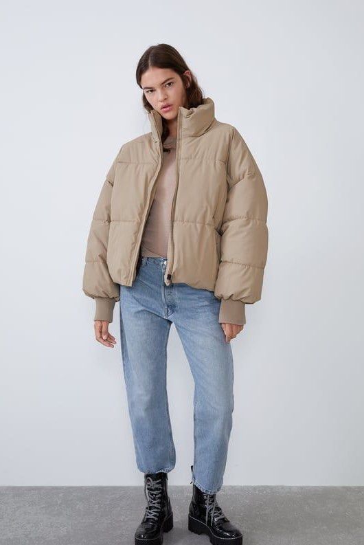 zara puffer jacket in biege/tan, Women's Fashion, Coats, Jackets and  Outerwear on Carousell