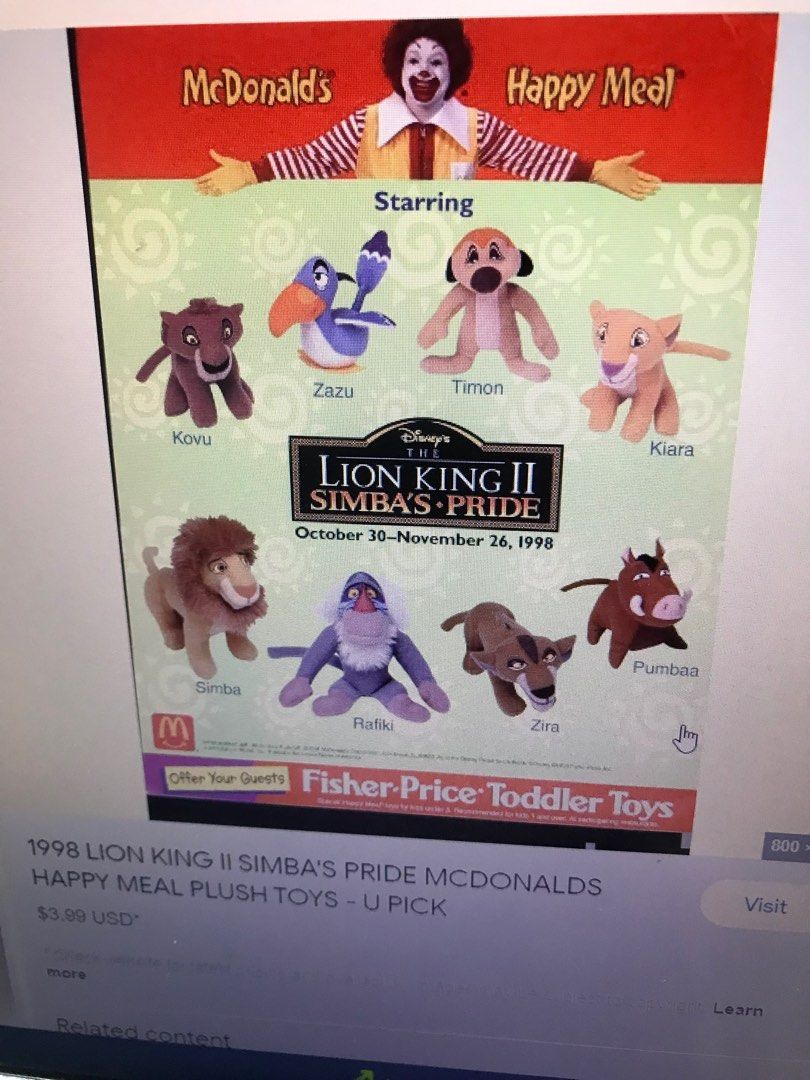 Lion king 2 mcdonalds sales toys