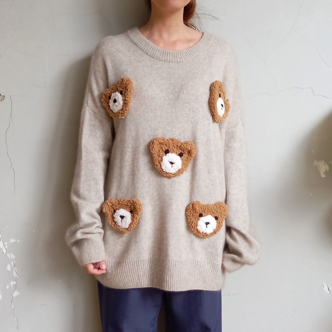 3d bears fluffy sweater knit knitted teddy bear korean korea rajut rework reworked