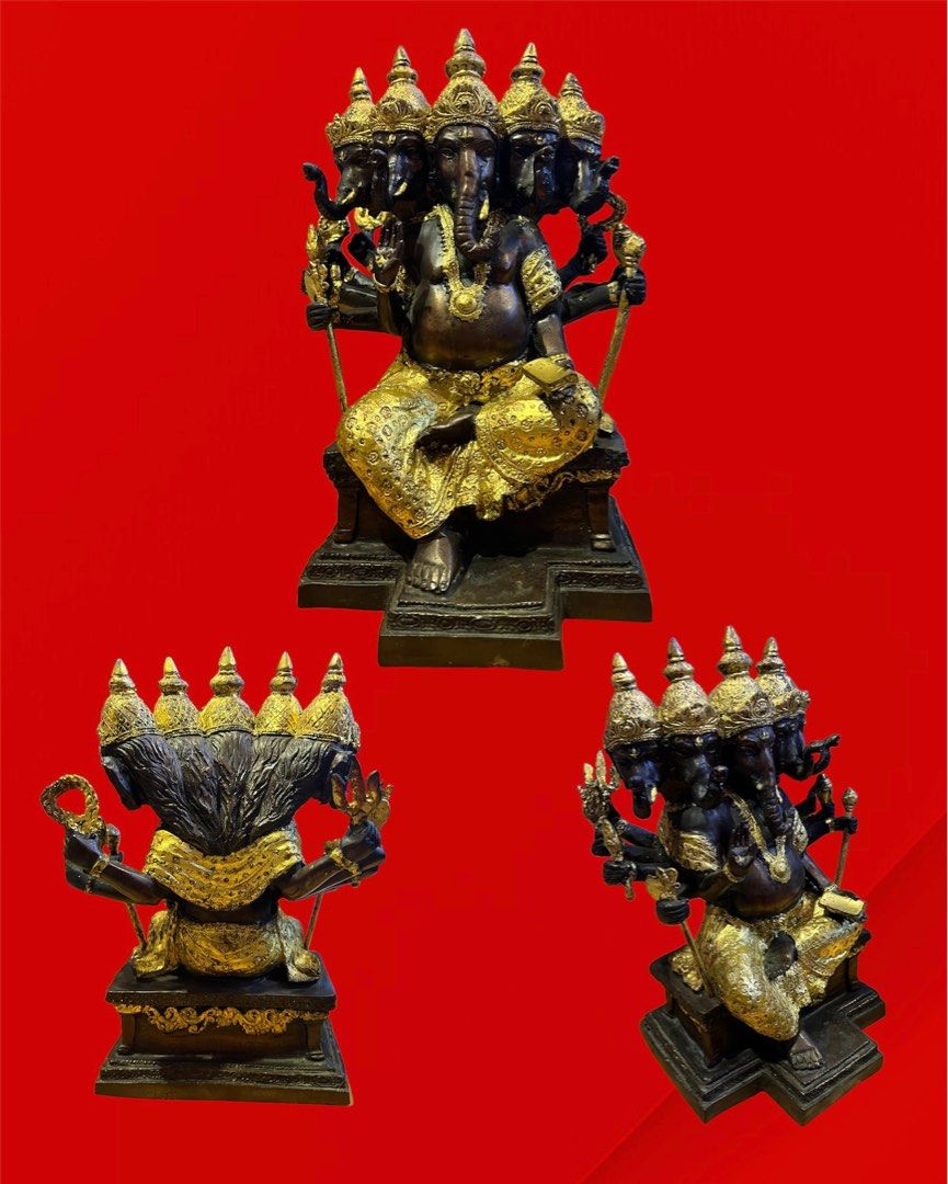 純銅は鼻財神、タイ五頭象神、風水、招財-