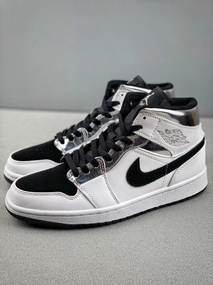 Air jordan 1 on sale mid white silver