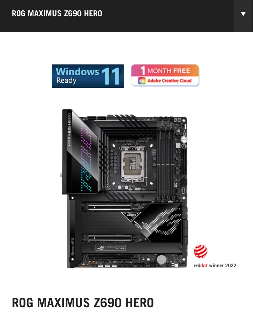 ASUS ROG Maximus Z690 Hero Motherboard, Computers & Tech, Parts ...