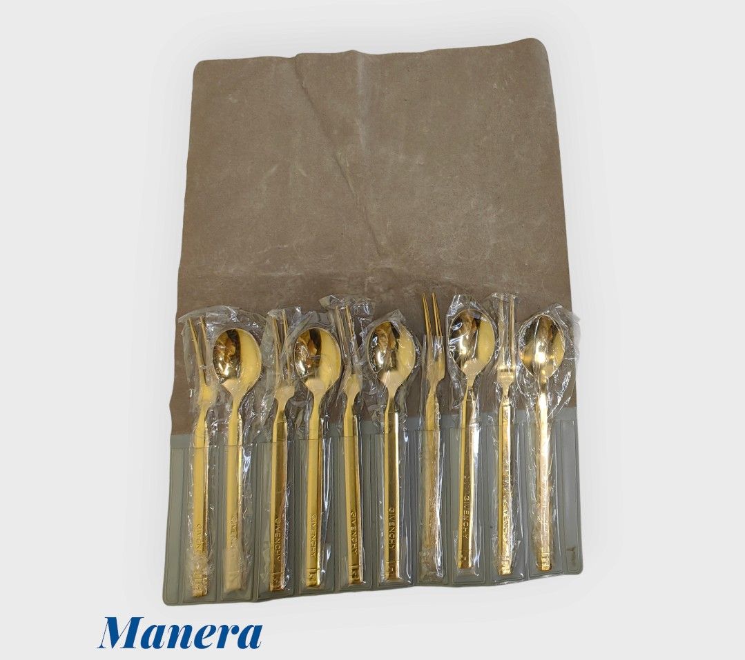 Authentic GIVENCHY Spoon Set (Category: Coffee & Tea Tableware) located in Quezon City. Submitted by manerarestorationservices (Listing ID 1242650076, Image 1). Description: 💯% Guaranteed authentic FROM JAPAN *Brand: GIVENCHY Tea Spoon set JAMAKA *Materials: brass plated w/ 18k gold *Color: yellow gold tone *Size: 5 inches - 13cm *Condition: BRANDNEW w/o box -Used * Inclusions: auth suede case *You're buying PRE-OWNED pls manage your expectation