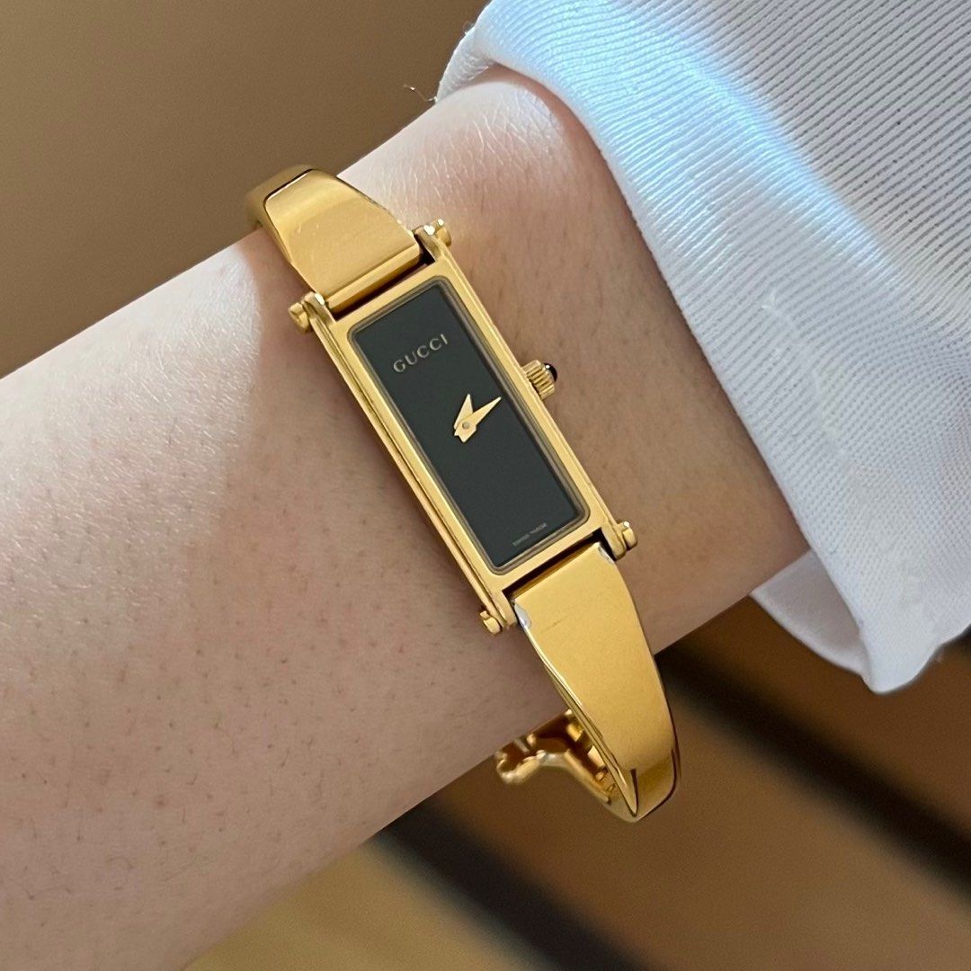 Authentic Preloved Gucci Black Face All Gold Bangle Watch 1500 L