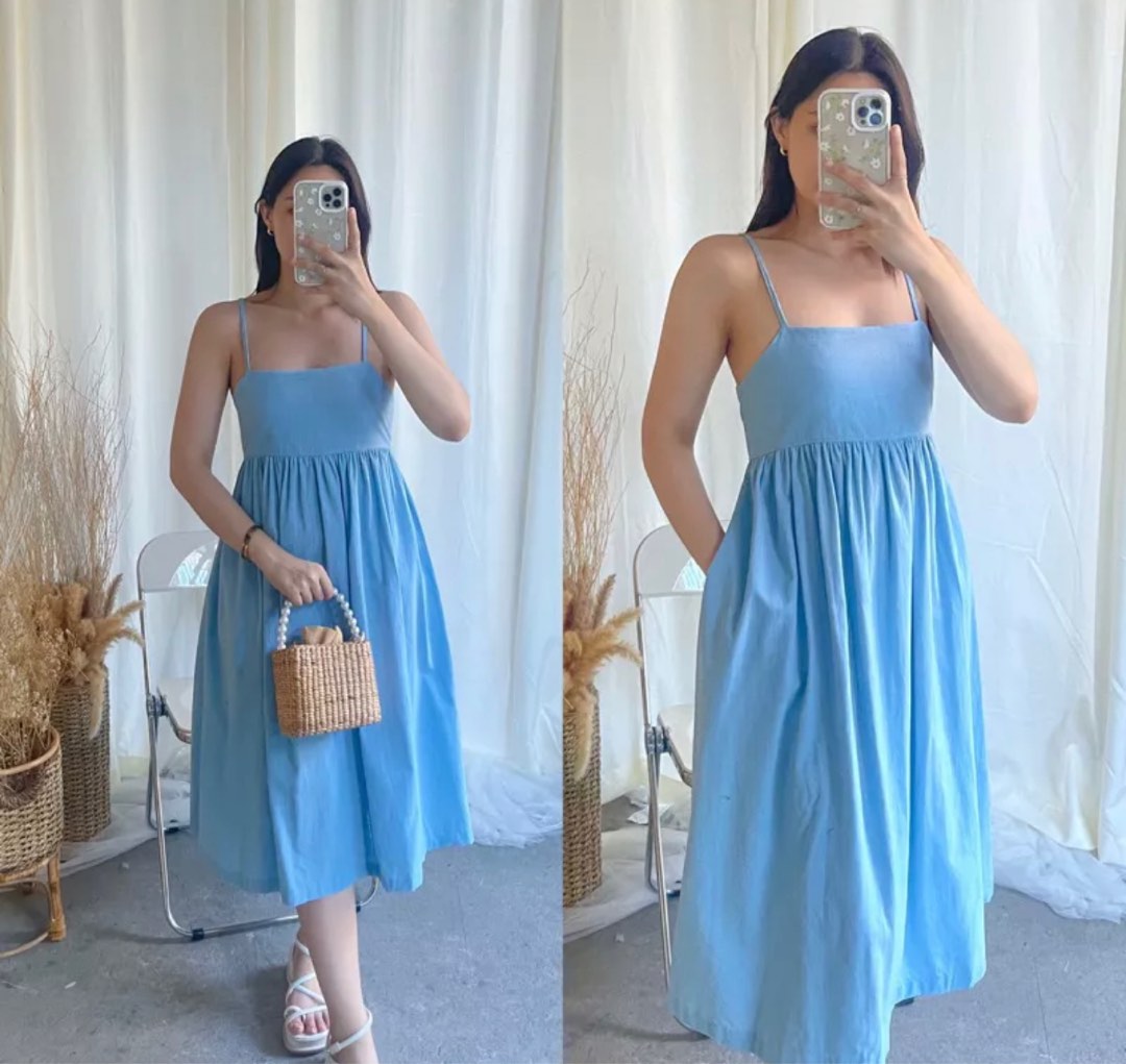 Baby Blue Linen Dress on Carousell