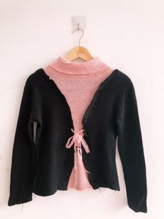 Black Pink Cardigan Crop Rajut Knitwear