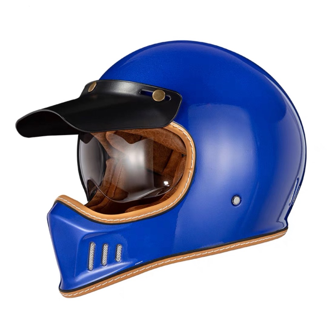 Blue with Inner Lens Visor Mask Vent Jet Chopper Full Face Motorcycle