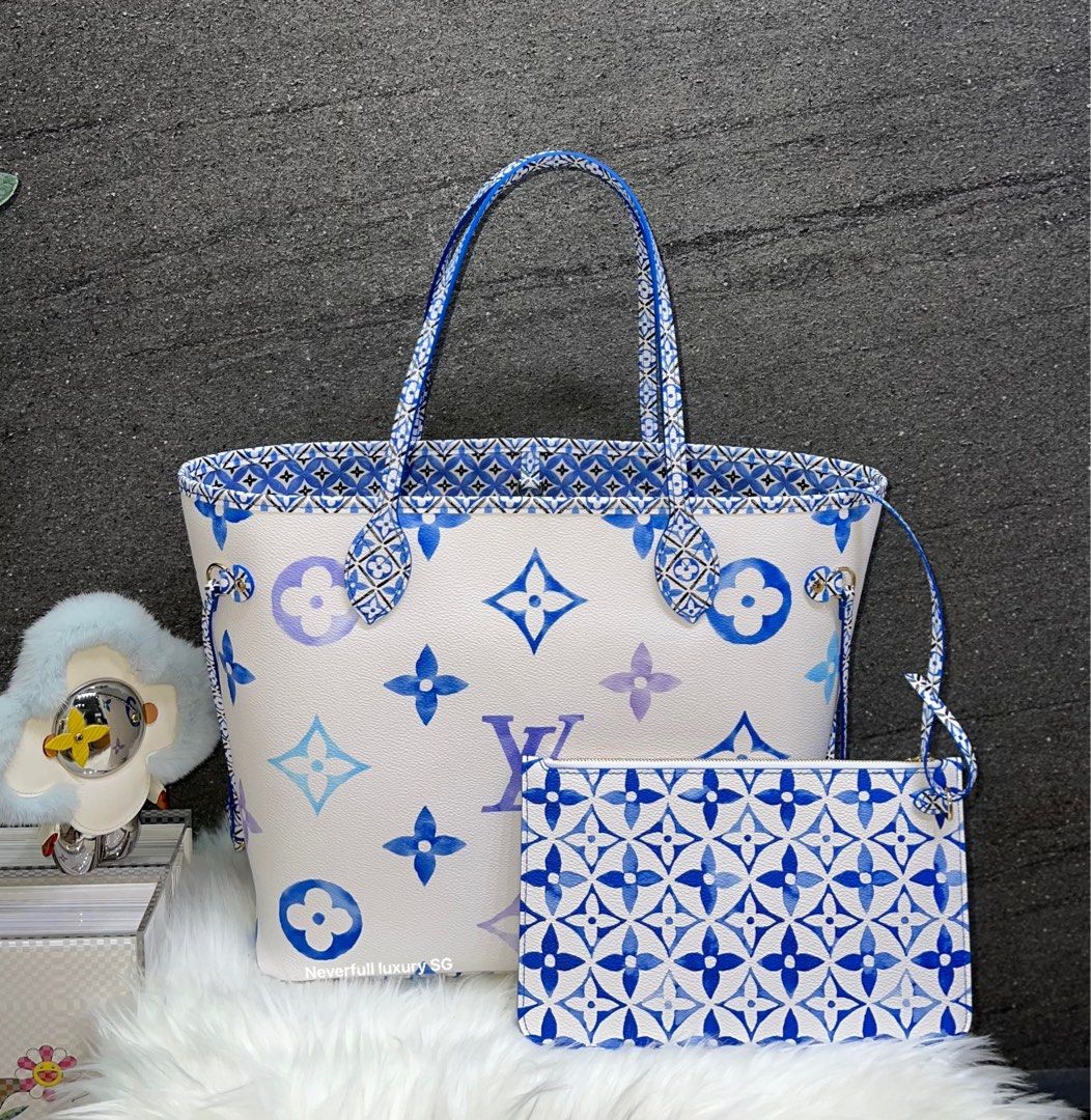 Louis Vuitton Blue Monogram By the Pool Neverfull MM with Pouch 23lk311s