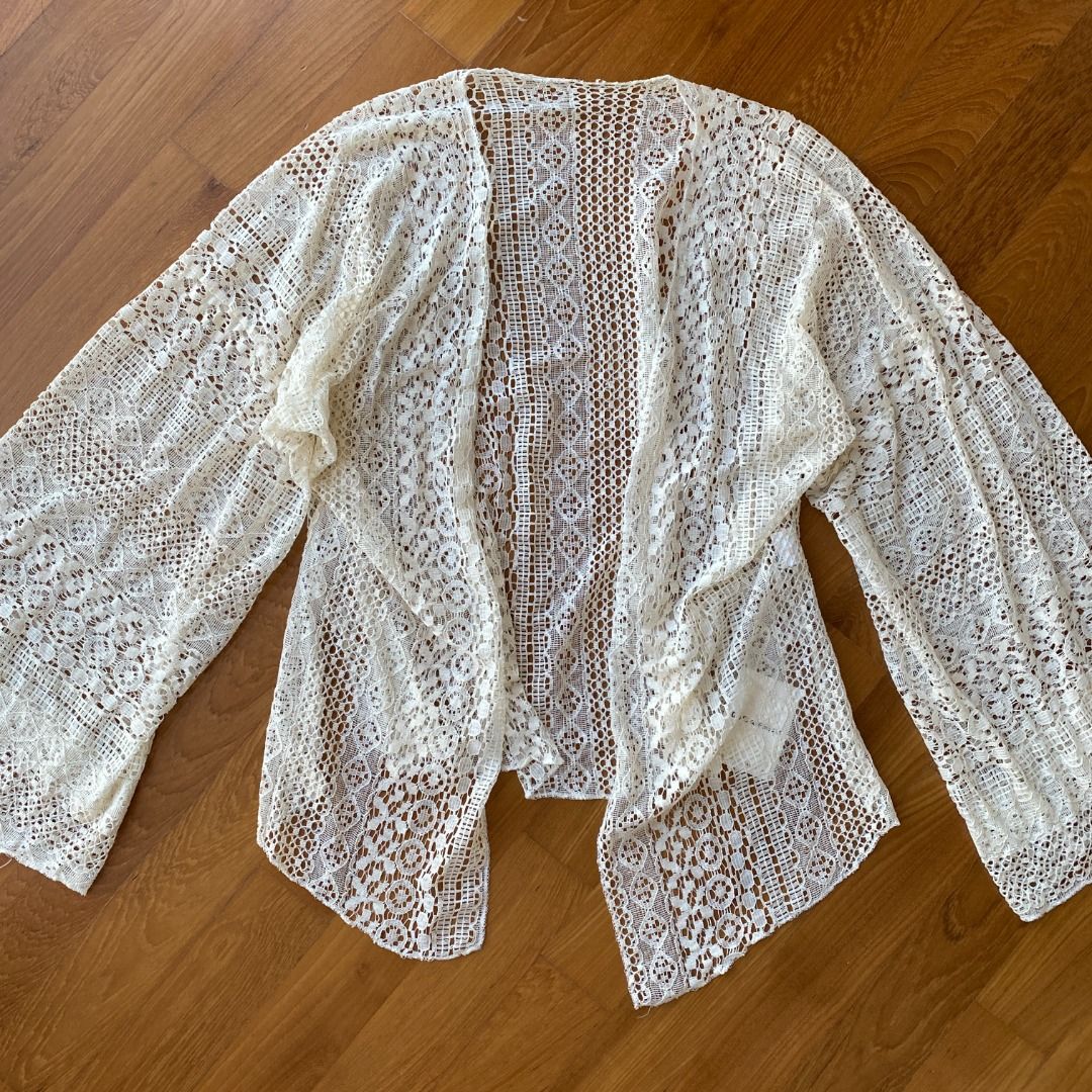 White lace short sleeve cardigan store