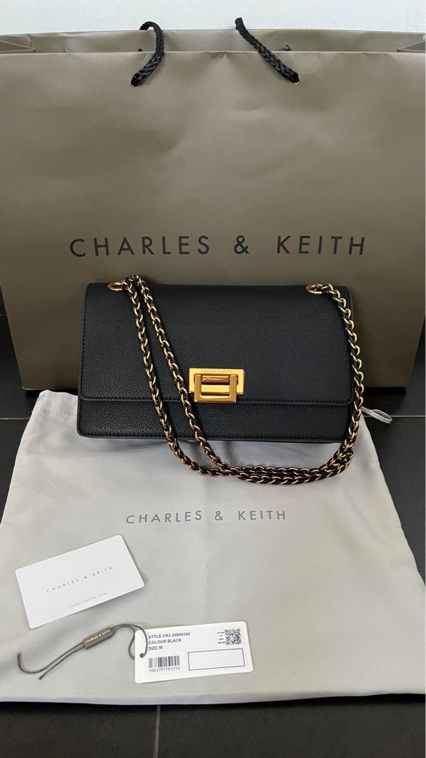 Chain Strap Shoulder Bag Charles Keith in Black Tas Charles Keith Hitam Original 100 Tas CK Tas C K Shoulder Bag Charles Keith