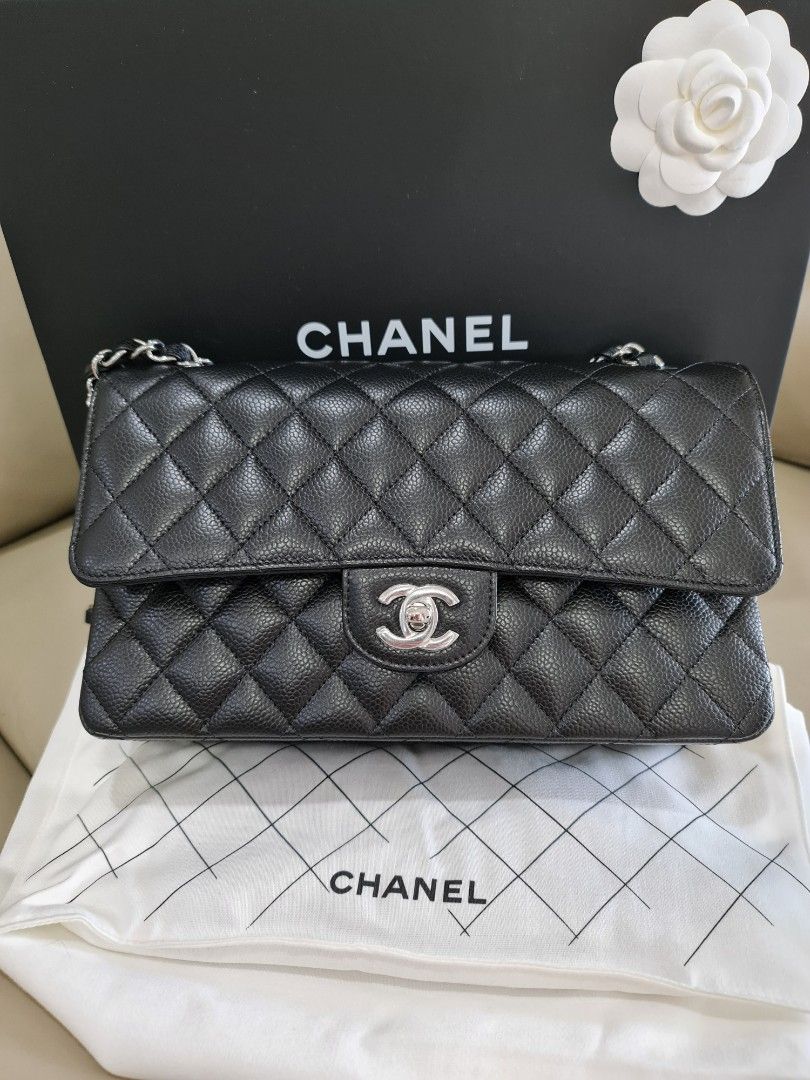 Chanel Classic Medium Caviar Black silver chain, Luxury, Bags