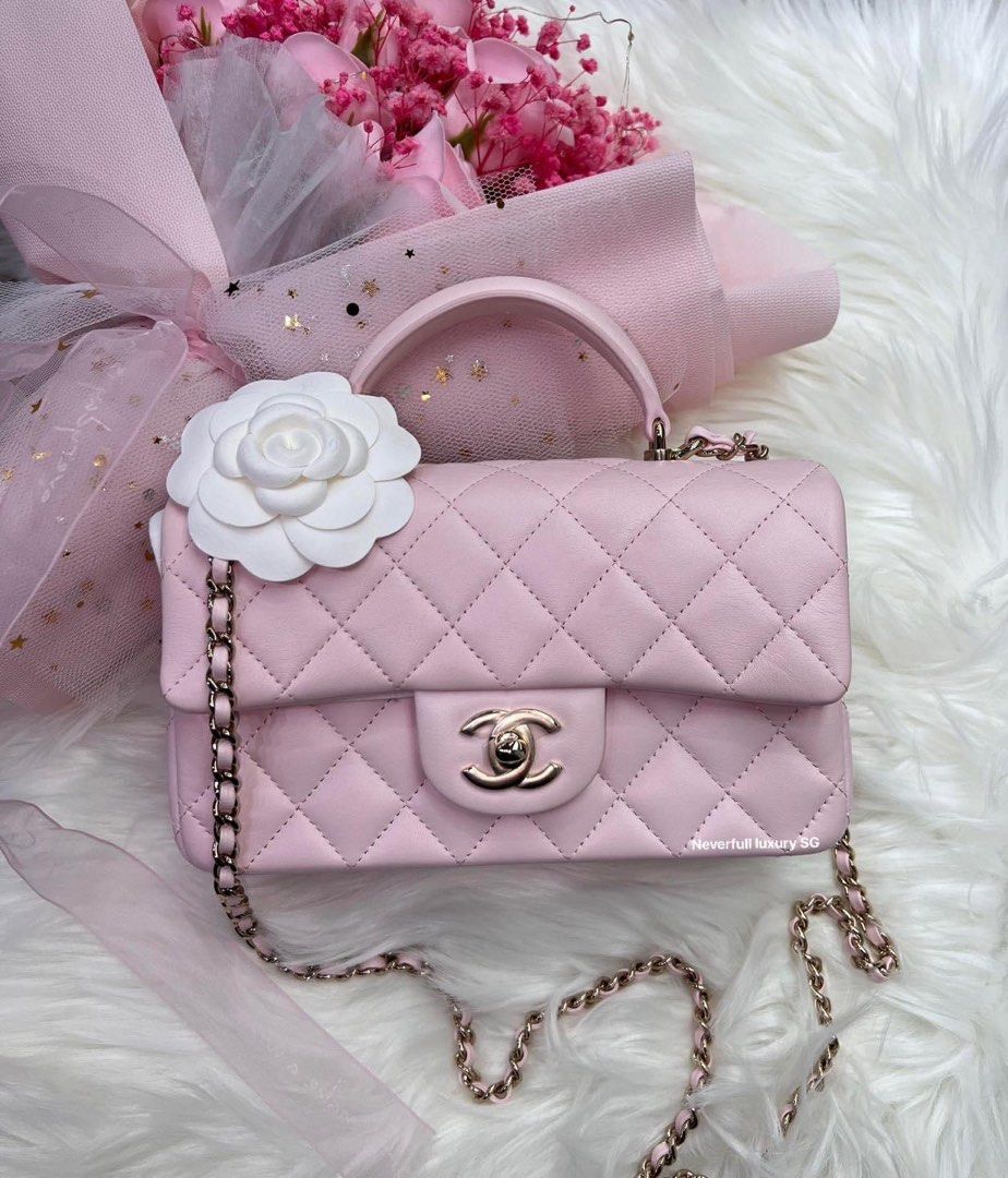 Chanel Mini Top Handle 22P Pastel Pink Lambskin Leather Bag