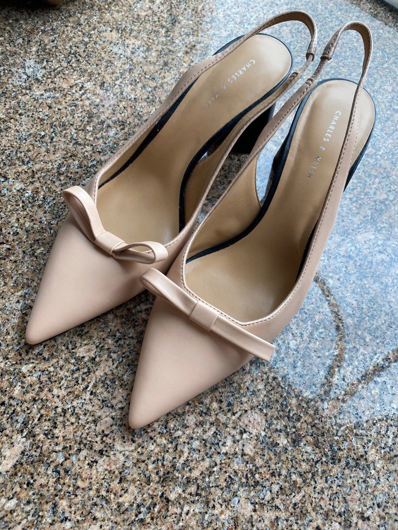CHARLES & KEITH Spool Heel Court Shoes, Camel at John Lewis & Partners
