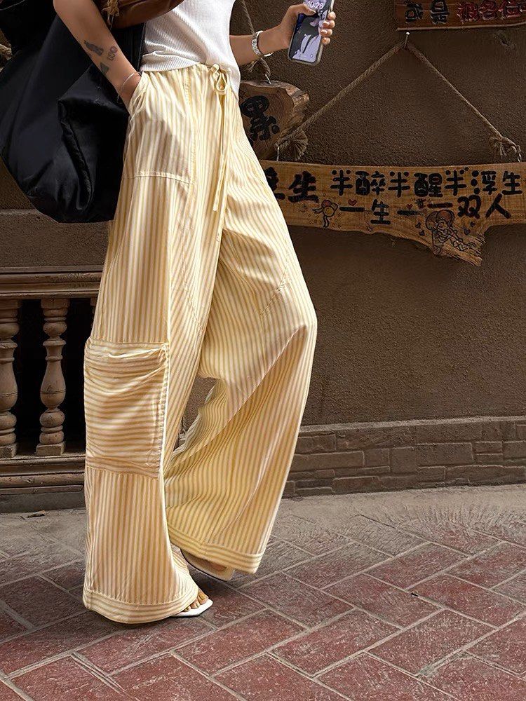 Vertical striped wide leg pants top