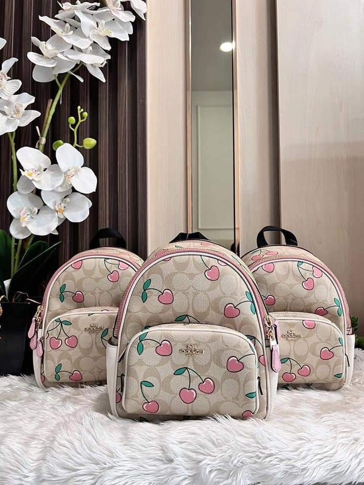Coach Mini Court Backpack In Signature Canvas With Heart Cherry Print ...