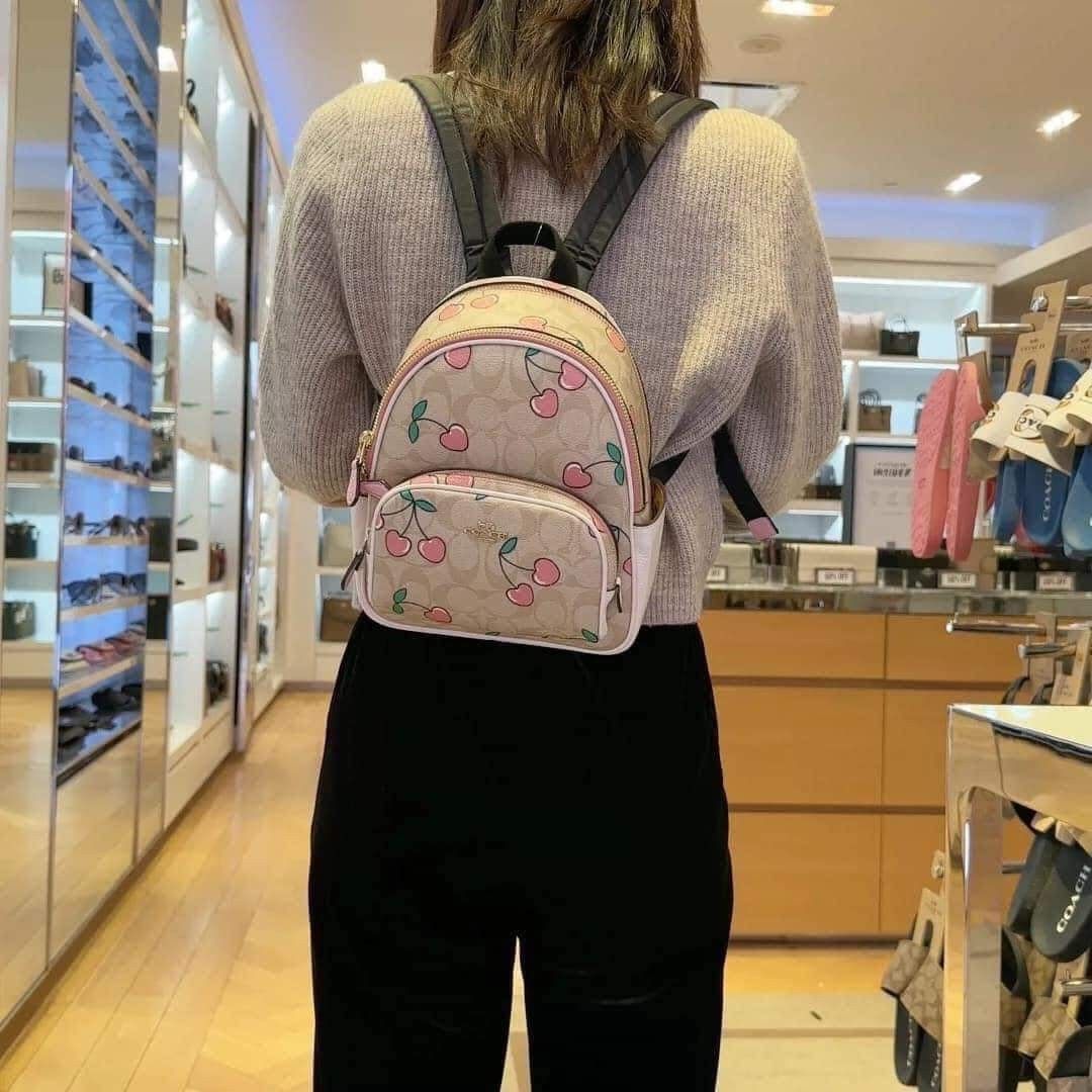 Coach Mini Charlie Backpack with Checker Heart Print in Signature