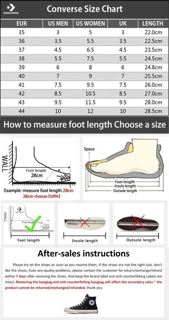 Converse chuck taylor 70 size chart sale