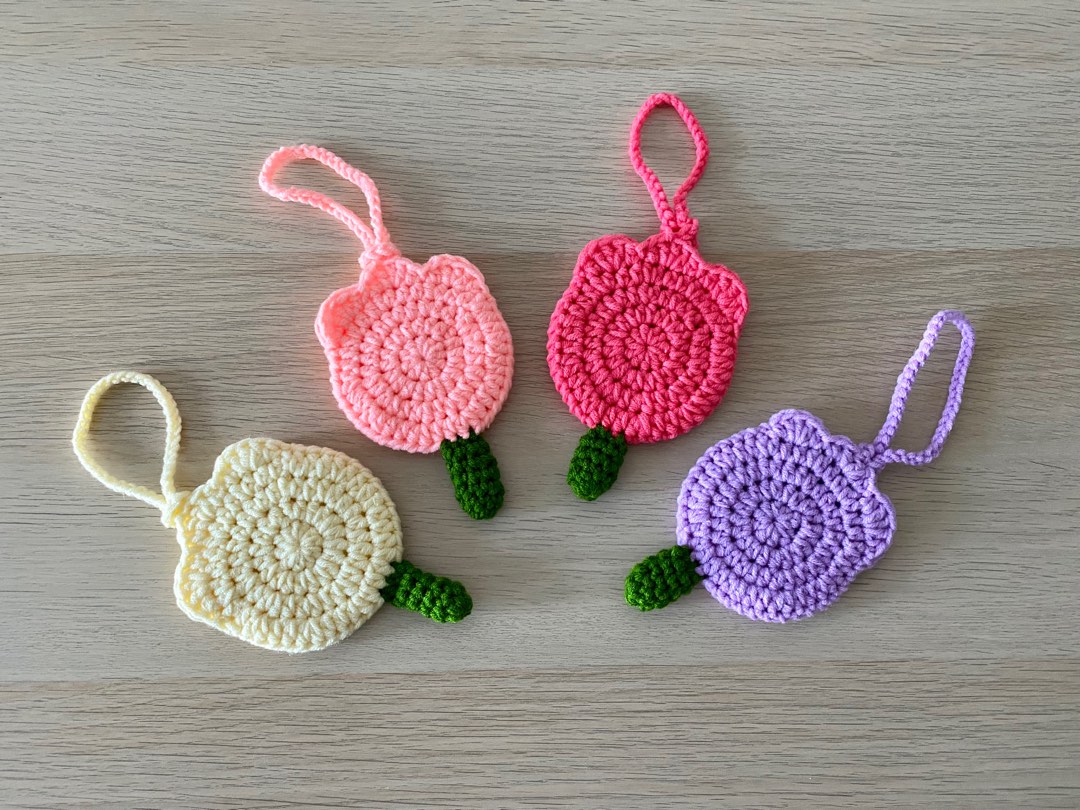 Crochet tulip bag charm pouch, Women's Fashion, Bags & Wallets, Purses