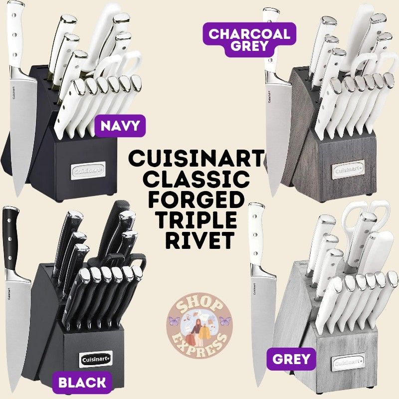 Cuisinart Forged Triple Rivet, 15-Piece Knife Set w/ Block, Superior  High-Carbon Stainless Steel Blades for Precision & Accuracy, White/Charcoal  Grey