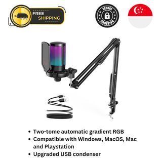  FIFINE Gaming PC USB Microphone, Podcast Condenser Mic with  Boom Arm, Pop Filter, Mute Button for Streaming, Twitch, Online Chat, RGB  Computer Mic for PS4/5 PC Gamer r-AmpliGame A6T : Electronics