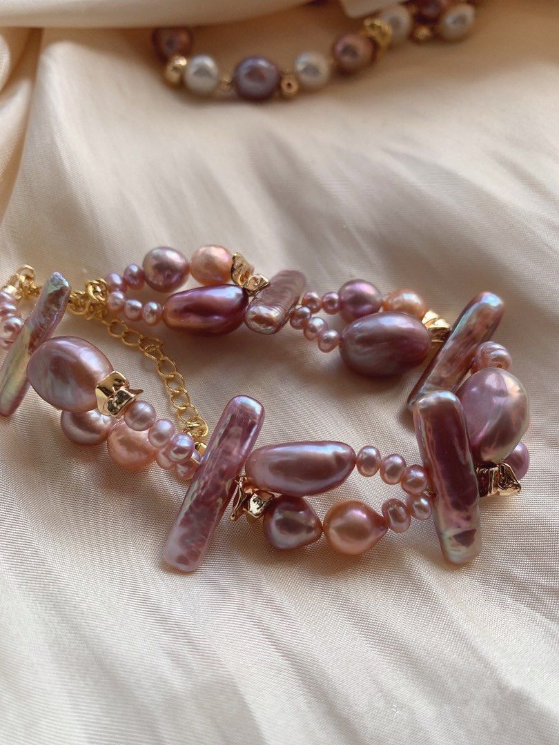 Freshwater Pearl Double layered Bracelet Purple Irregular Baroque