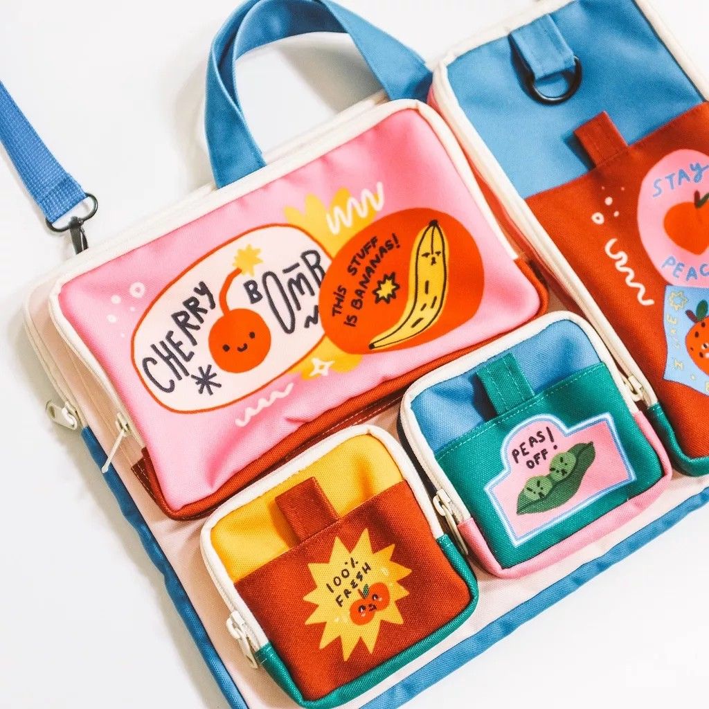 Fruit Pops laptop bag (Category: Laptop Bags & Sleeves) located in Quezon City. Submitted by negoshople (Listing ID 1242633003, Image 2). Description: Original price: PHP 3,182 Features: - Thick canvas with high quality print - Long adjustable strap - Ykk Zipper - Lots of pockets - Size: Fits to 15" max.