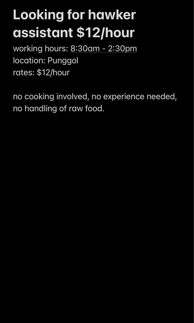 Hawker assistant, Jobs, Hospitality, F&B on Carousell