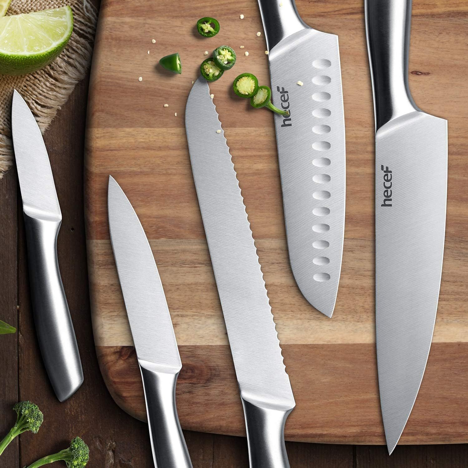 Hecef Silver Kitchen knife set of 5, Satin Finish Blade with Hollow Ha – Hecef  Kitchen