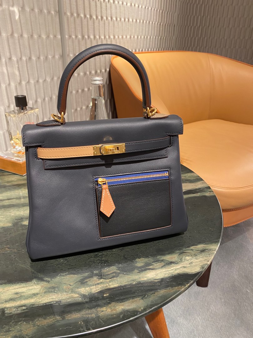 Hermes Colormatic Kelly Retourne 25 Chai, Bleu Brume and Lime Swift  Palladium Hardware in 2023