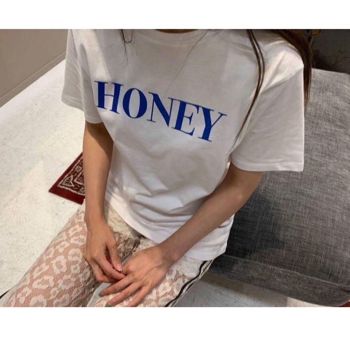 日牌Honey mi Honey 百搭經典黑色honey logo 100％純棉白色T-shirt T恤