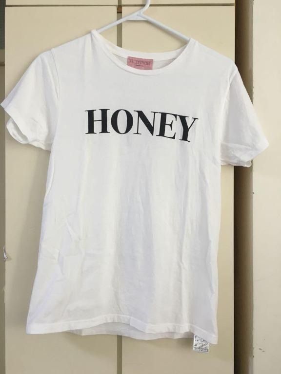日牌Honey mi Honey 百搭經典黑色honey logo 100％純棉白色T-shirt T恤