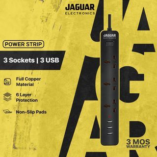 JAGUAR ELECTRONICS Power Strip, 3 Socket Extension Cord, 3 USB