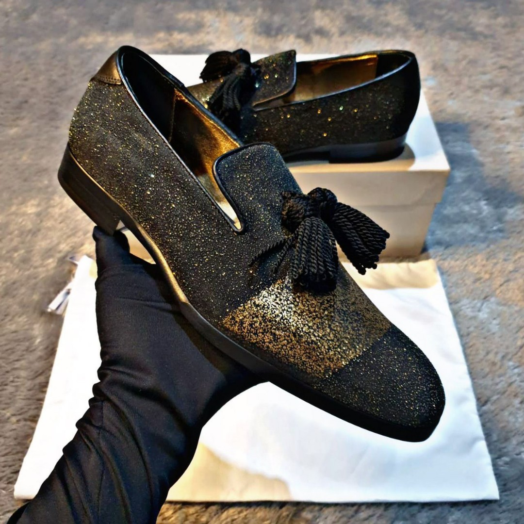 Jimmy Choo Glitter Logo Loafers, Fesyen Pria, Sepatu , Sepatu Formal di ...
