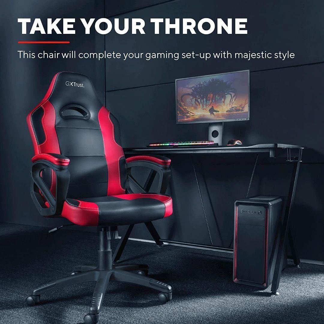 K0164 Trust Gaming GXT 1701R Ryon Gaming Chair Full 360 Rotatable PC Desk Chair Height Adjustable PU Leather Wooden Frame Double Wheels Chair