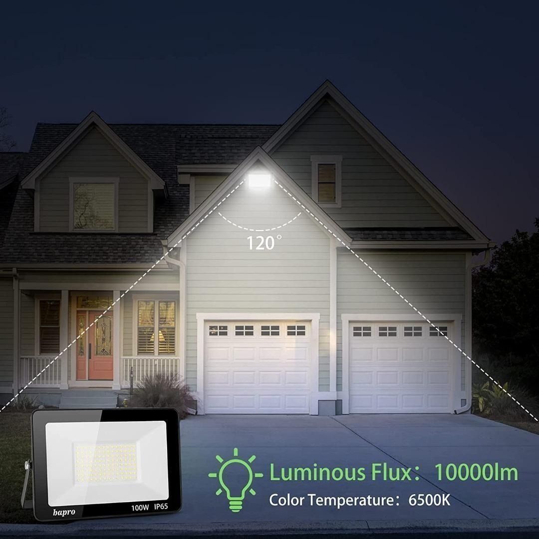 K0174] 100W LED Flood Light Outdoor 5000K Daylight, 10000LM Plug in Outdoor  Flood Light, LED Work Light IP65 Waterproof, Outside Security Light for  Yard, Garden, Basketball, Court, Furniture  Home Living, Lighting