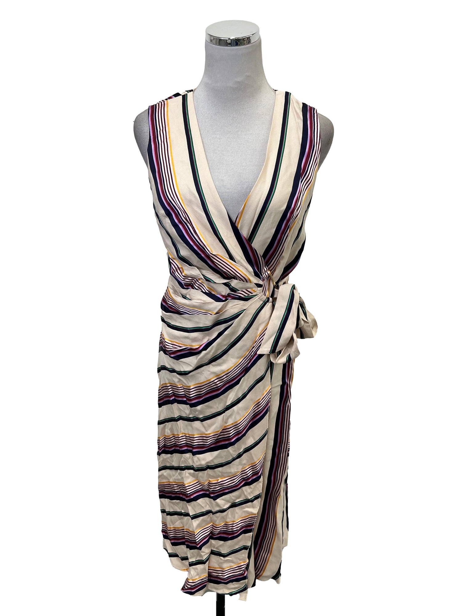 Karen Miller Beige Striped Asymmetrical Dress, Women's Fashion, Dresses