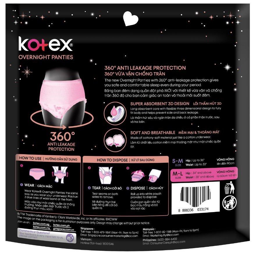Kotex Overnight Menstrual Panties M-L - 2 Pads x 2 Packs (4 Pads) on ...