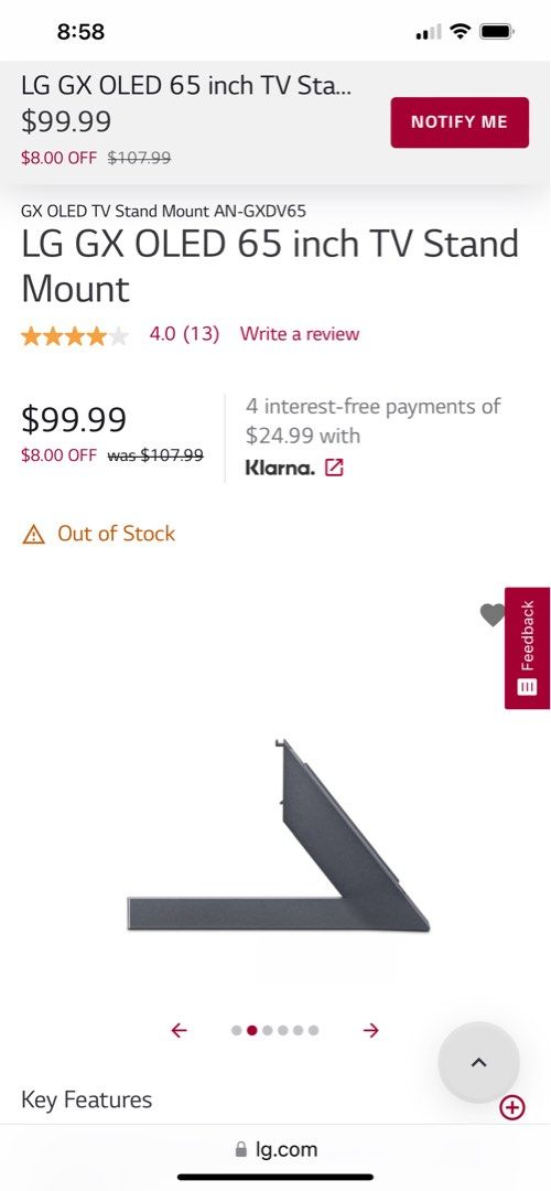 LG GX OLED 65 TV Stand Mount Black, 家庭電器, 電視 & 其他娛樂, 電視組件及配件 Carousell