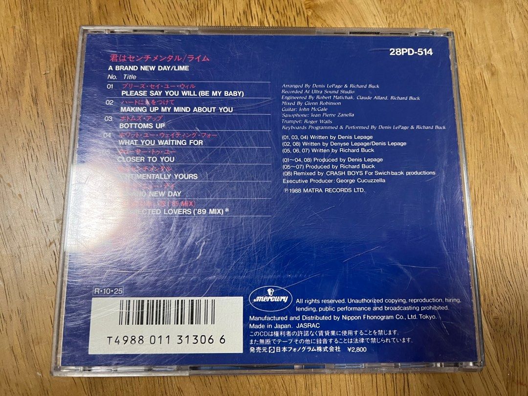 LIME A BRAND NEW DAY CD大碟 長城碼 荷東歐陸舞曲專輯 首版 日本本土版 ¥2800, 興趣及遊戲, 音樂、樂器 & 配件, 音樂與媒體 CD 及 DVD